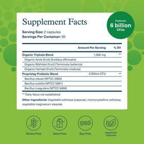 Youtheory Probiotique Spore étiquette avec ingrédients et dosage