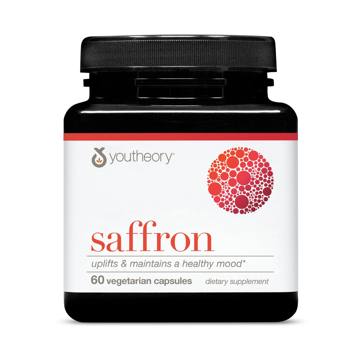 Youtheory Saffron 60 capsules végétariennes devant un fond neutre