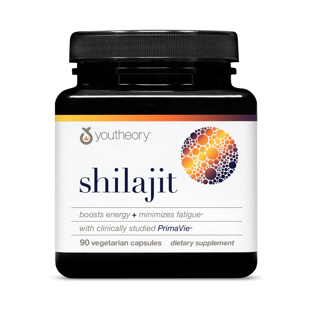Youtheory Shilajit Avancé 500 mg capsules végétariennes devant un fond neutre