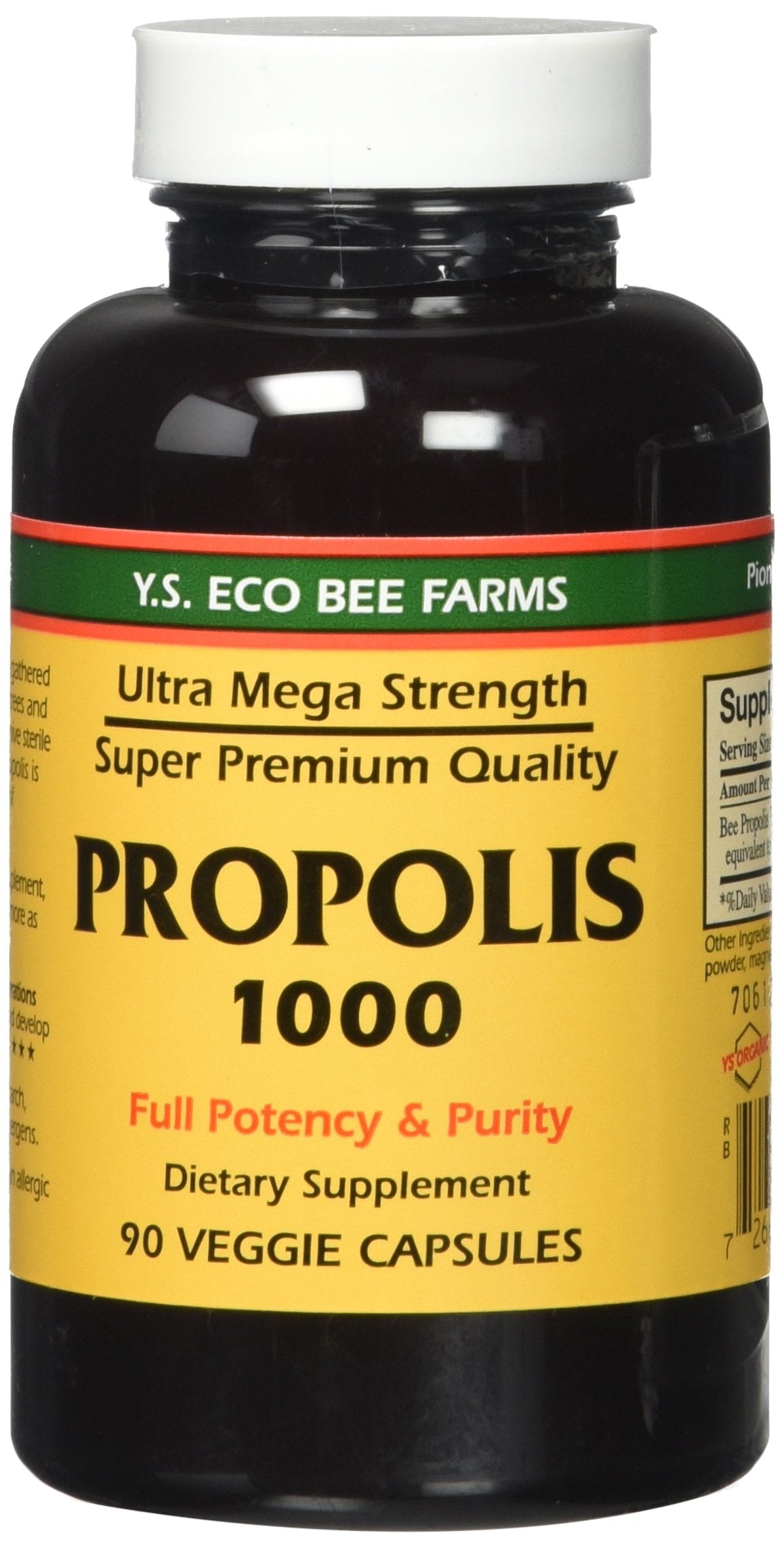 YS Organic Propolis Brut 1000mg 90 Capsules vue de face