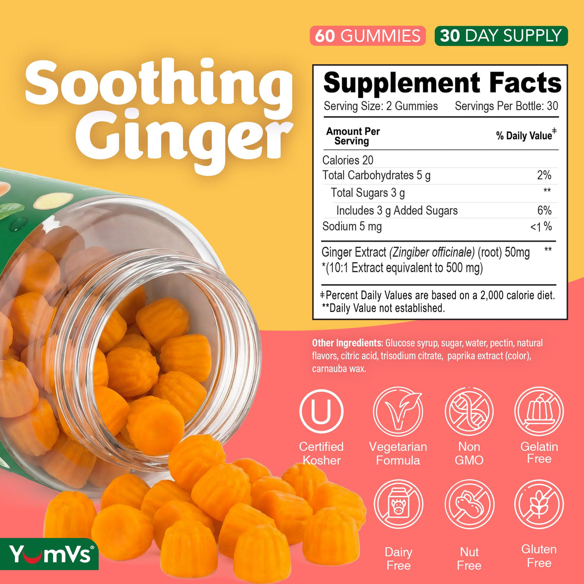 YUM-V'S Bonbons au Gingembre 500 mg à l'intérieur du paquet