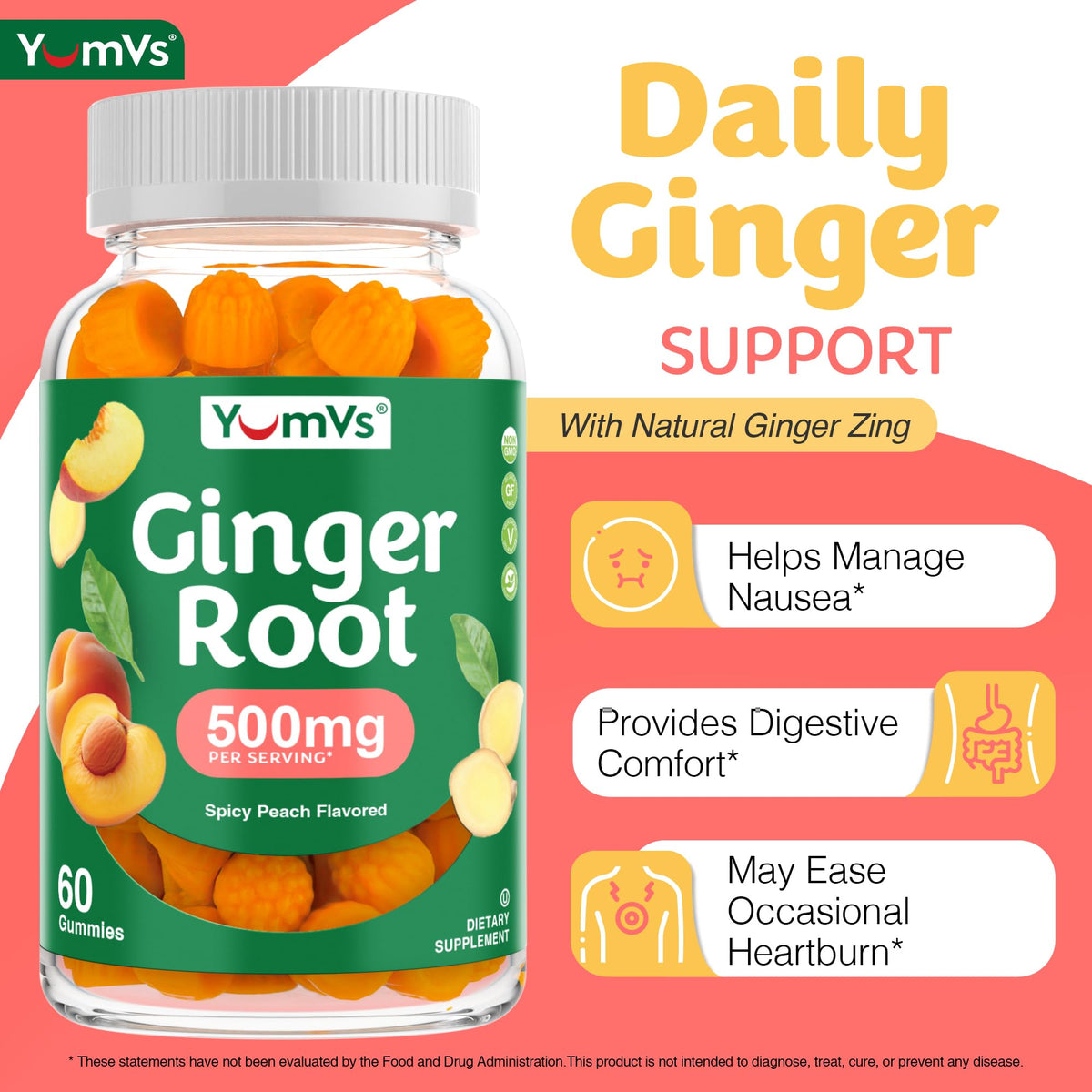 YUM-V'S Bonbons au Gingembre 500 mg paquet arrière