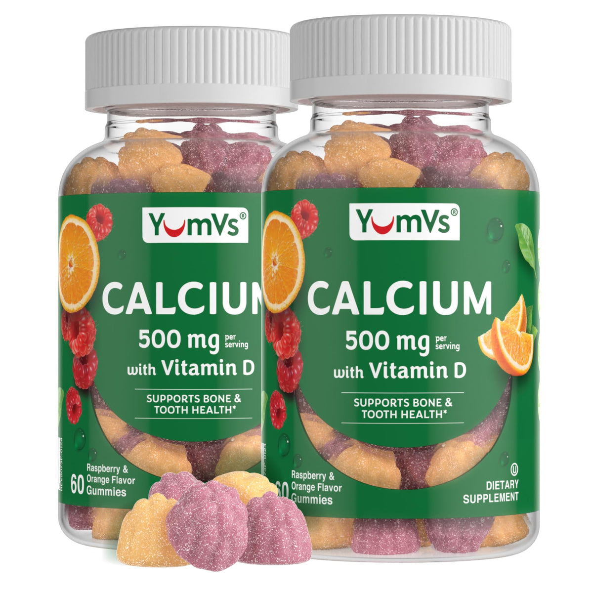 YUM-V'S Calcium 500mg gummies framboise et orange, vue de face