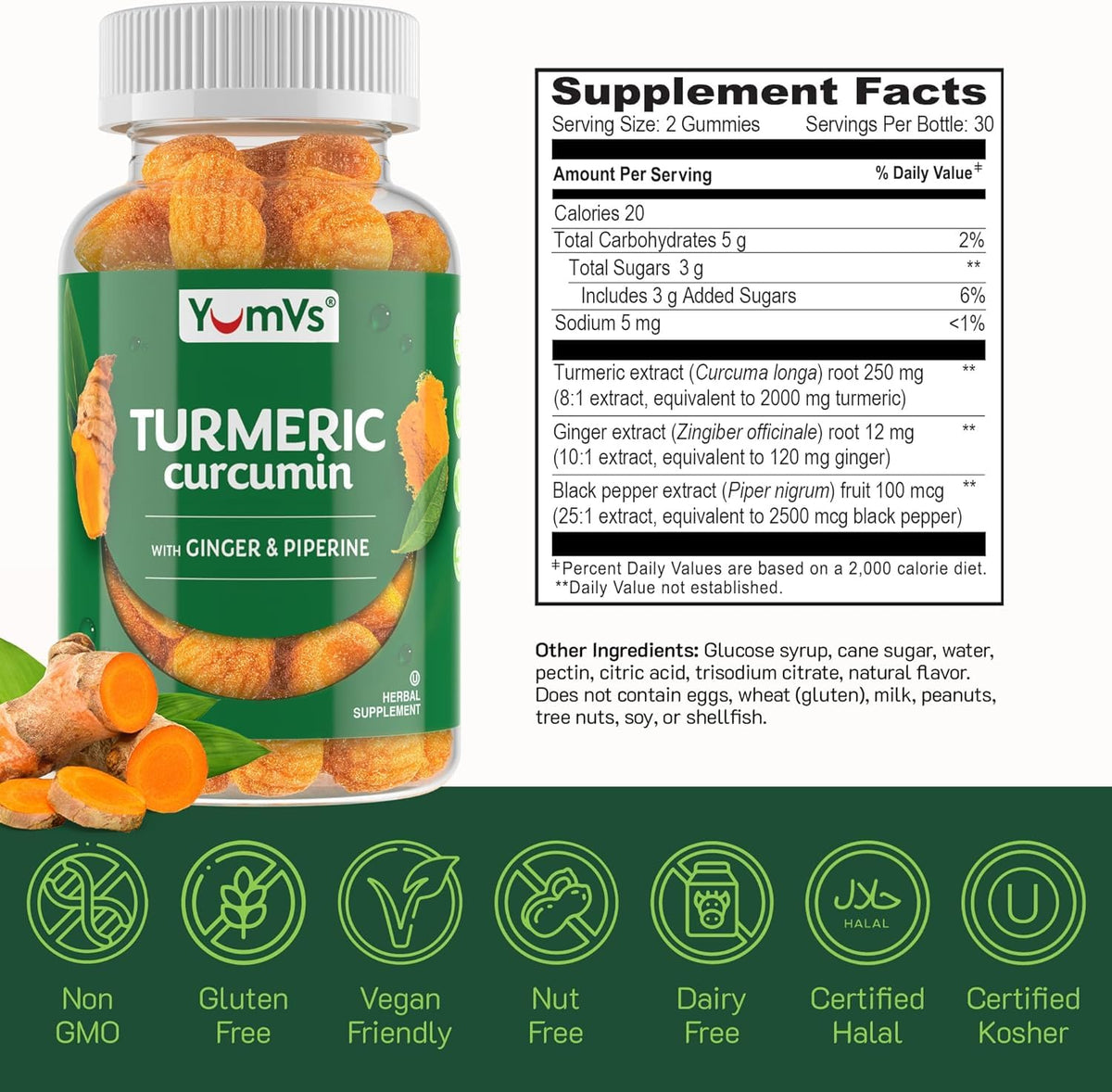 YUM-V'S Gummies au Curcuma et Gingembre avec un verre d'eau