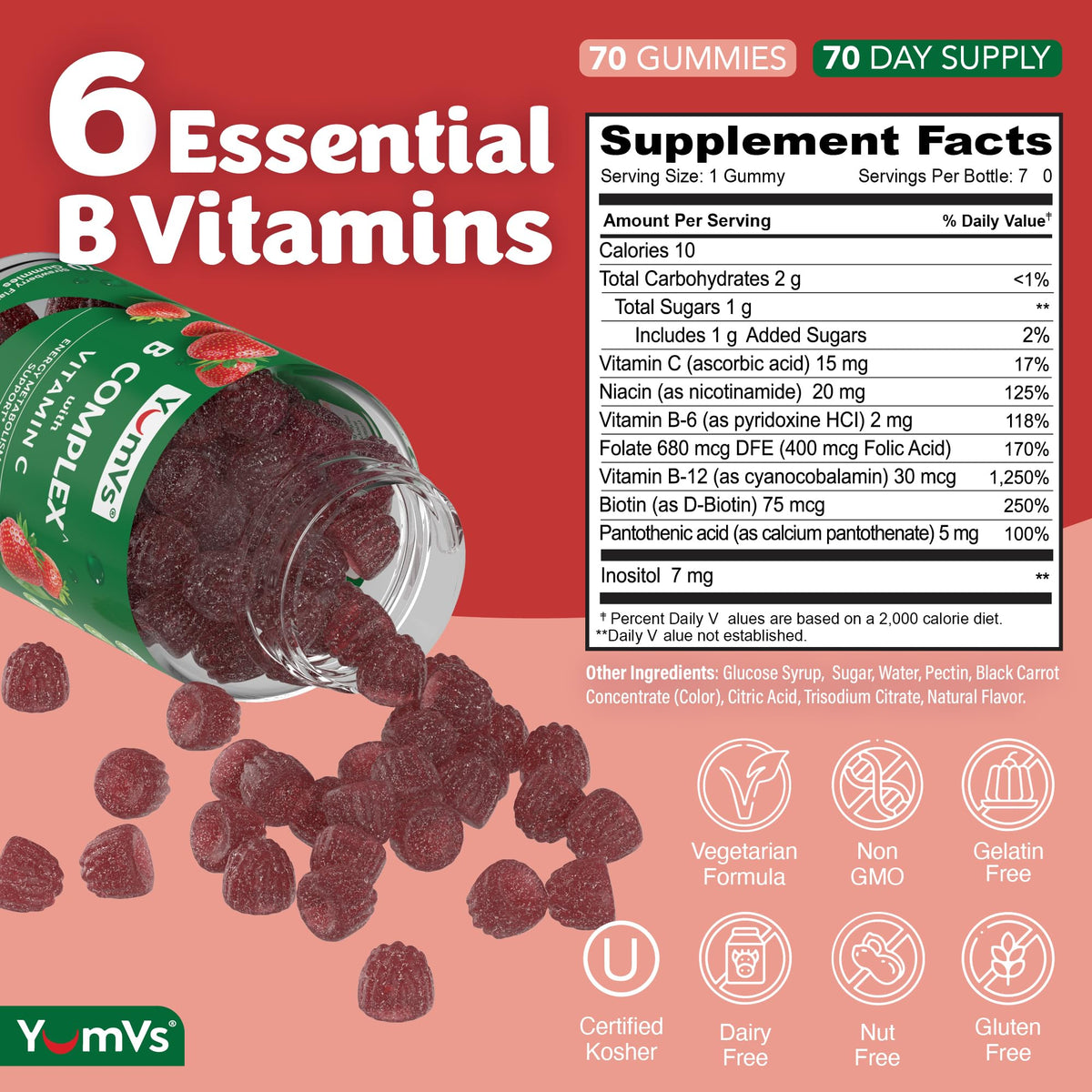 YUM-V'S Gummies B Complex 70 Comp. avec gummies visibles