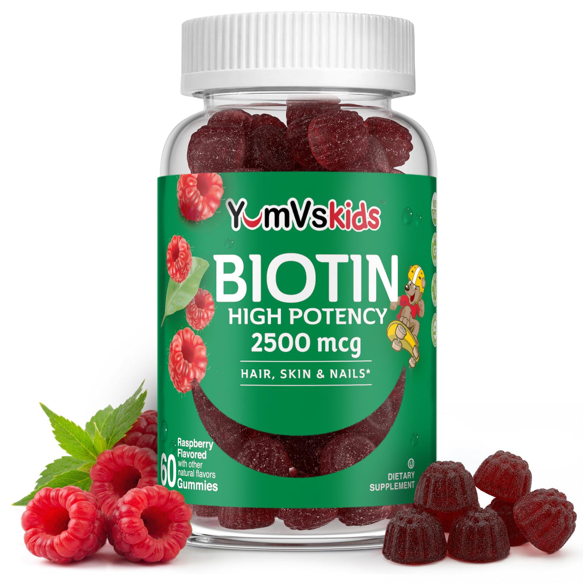 YUM-V'S Gummies Biotin 2 500 mcg pour enfants, vue de face