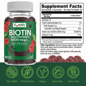 YUM-V'S Gummies Biotine 5000mcg emballage arrière