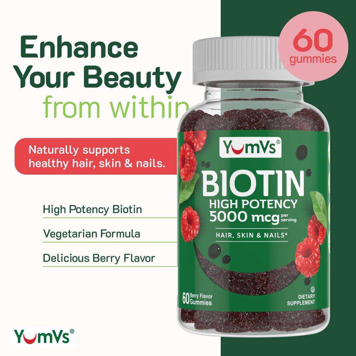 YUM-V'S Gummies Biotine 5000mcg gummies à l'intérieur du paquet