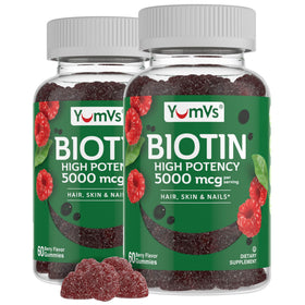 YUM-V'S Gummies Biotine 5000mcg paquet avant avec framboises