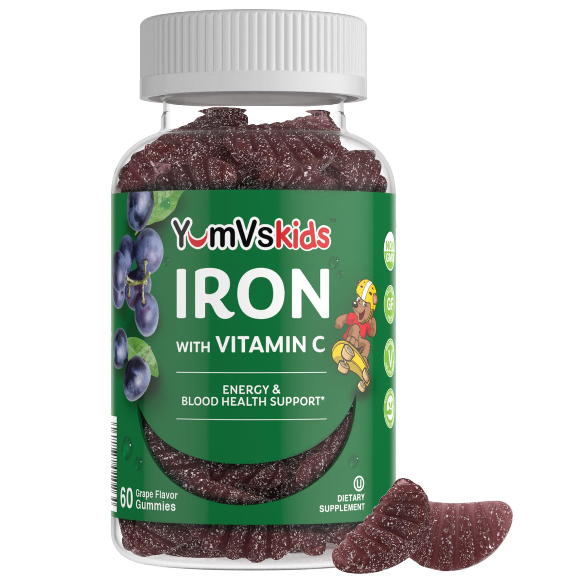 YUM-V'S Gummies de fer pour enfants 10 mg saveur raisin, vue avant