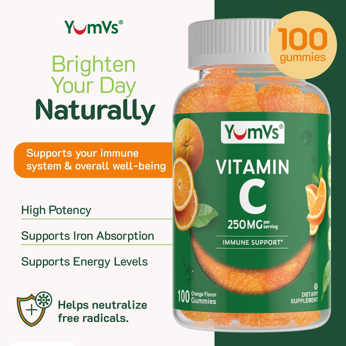 YUM-V'S Gummies Vitamine C 250 mg Saveur Orange - vue de côté