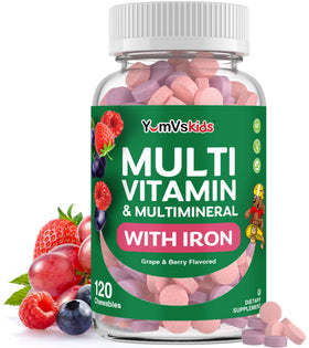 YUM-V'S Multivitamines pour Enfants 120 Comprimés à Mâcher Saveur Raisin et Baies