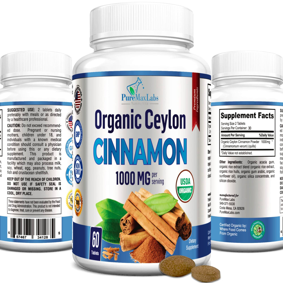 YUMMYVITE Cannelle de Ceylan 1000mg comprimés vue de face
