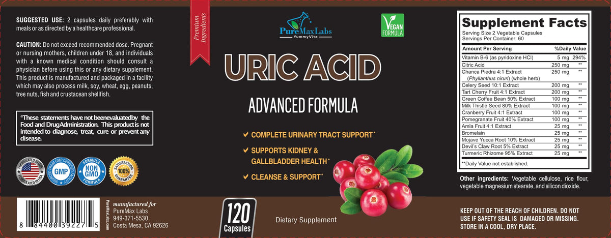 YUMMYVITE Complément Acide Urique, vue latérale du flacon
