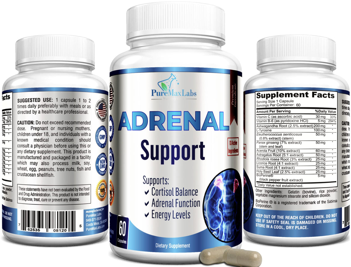 YUMMYVITE Complément Alimentaire Soutien Surrénalien 60 Capsules avec étiquette des ingrédients