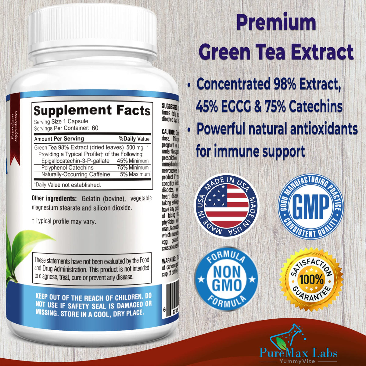 YUMMYVITE Extrait de Thé Vert 98% capsules