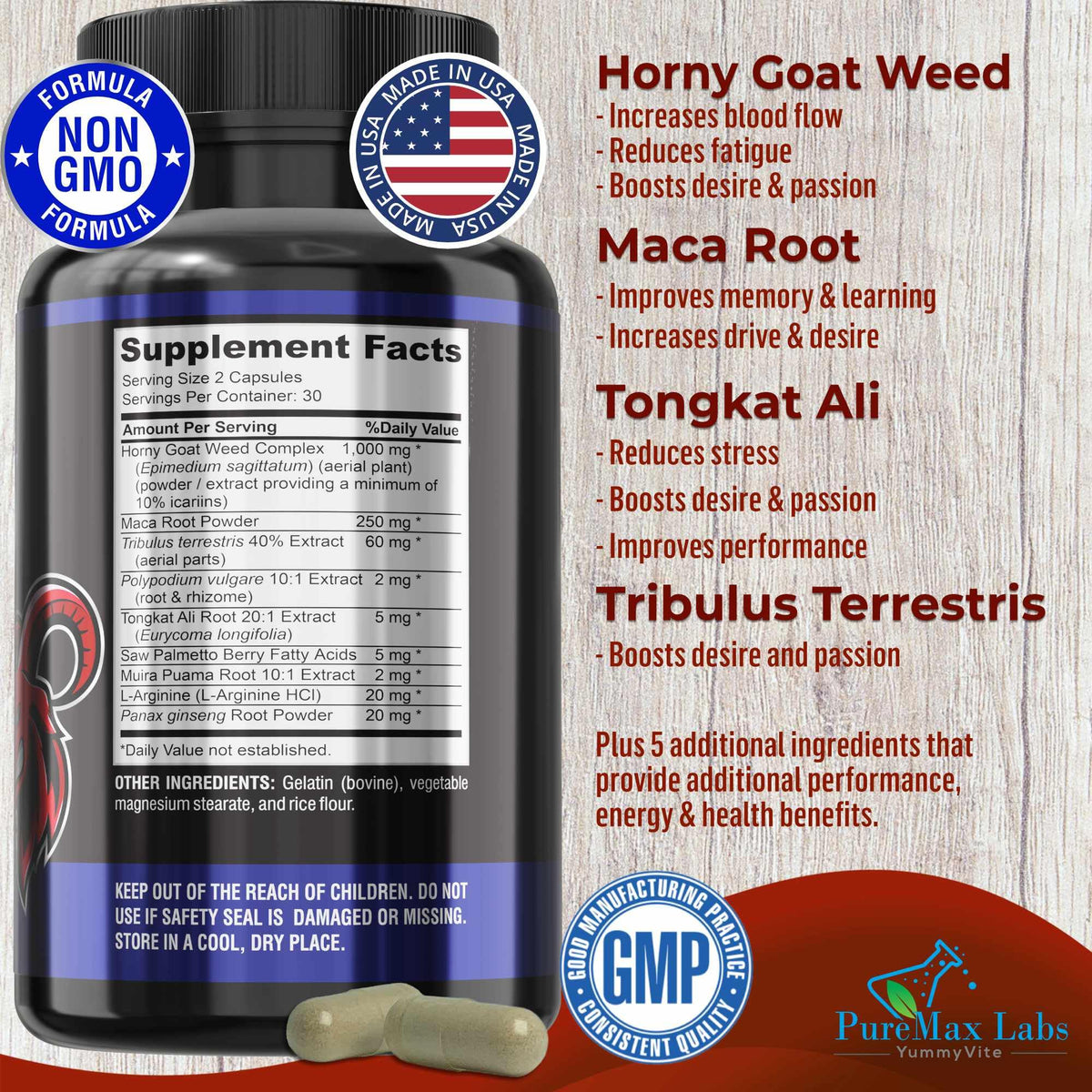 YUMMYVITE Horny Goat Weed capsules vue de côté