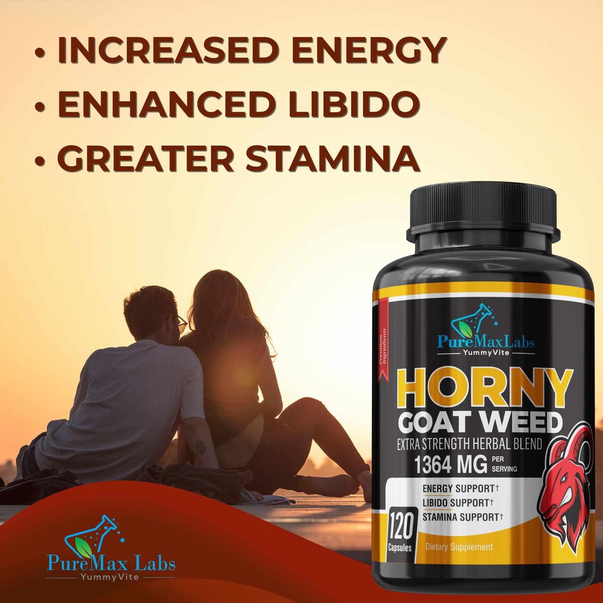 YUMMYVITE Horny Goat Weed flacon ouvert avec capsules
