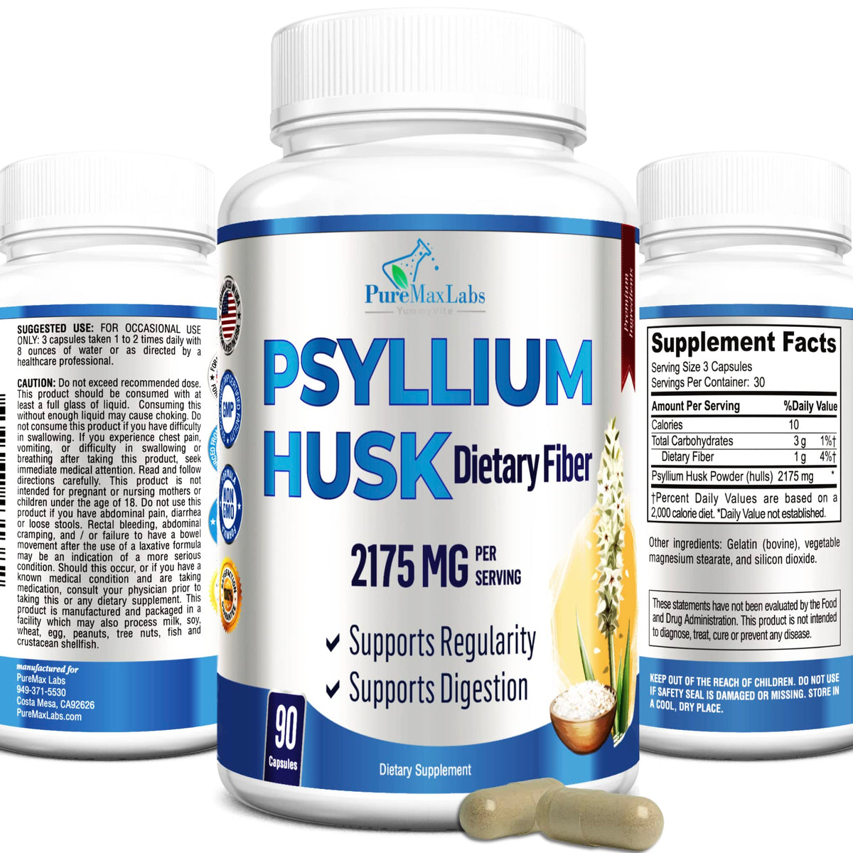 YUMMYVITE Psyllium Husk 90 capsules vue de face