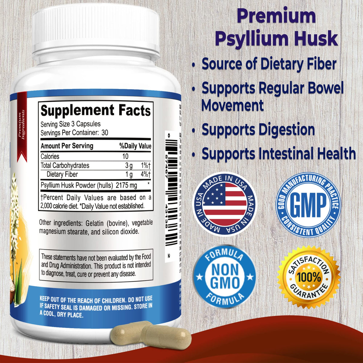 YUMMYVITE Psyllium Husk capsules ouvertes montrant le contenu