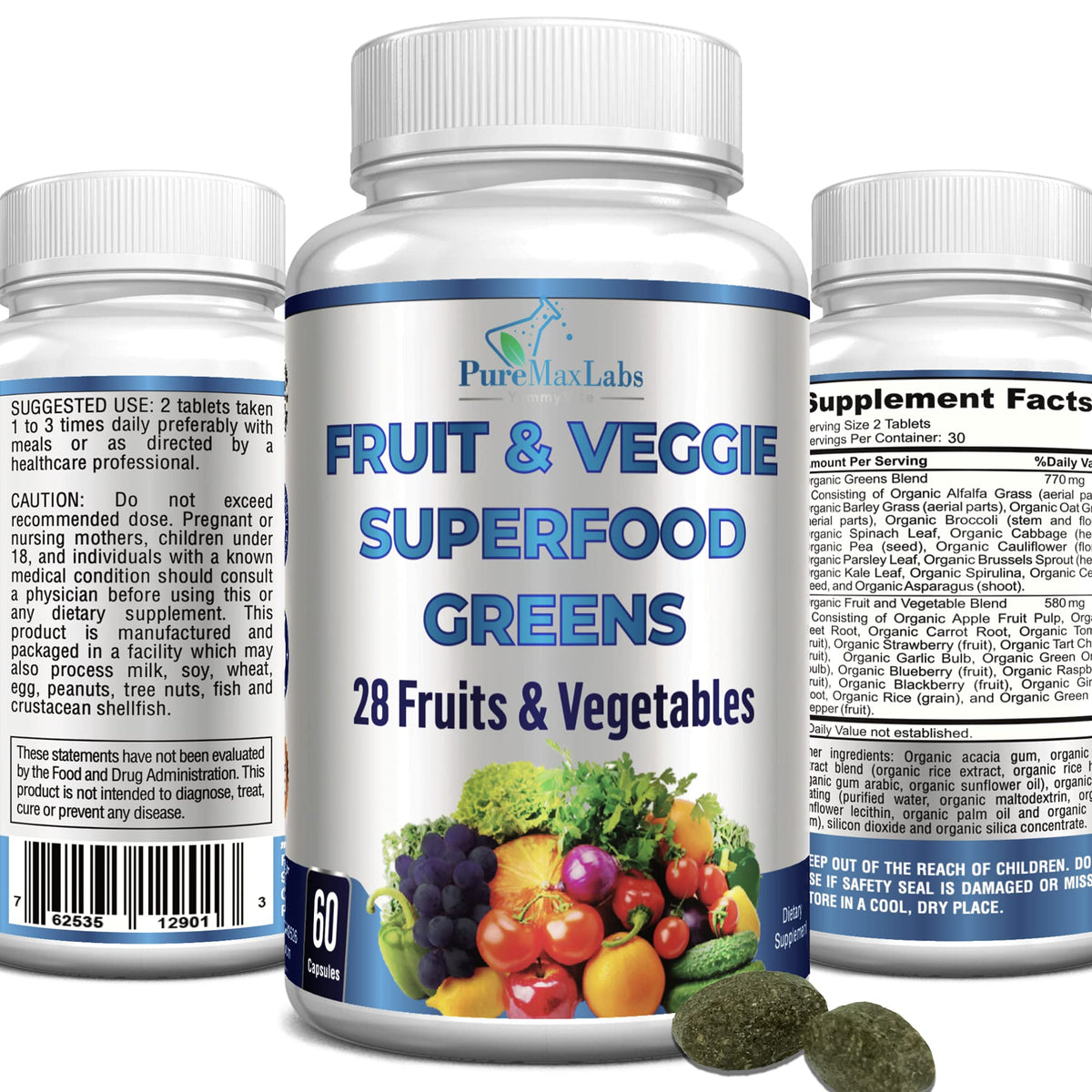 YUMMYVITE Superfood Greens 28 Fruits et Légumes comprimés de face