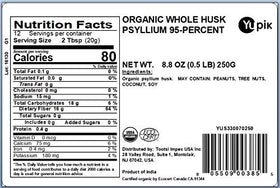 Yupik Psyllium Bio 8,8 Oz emballage et informations nutritionnelles