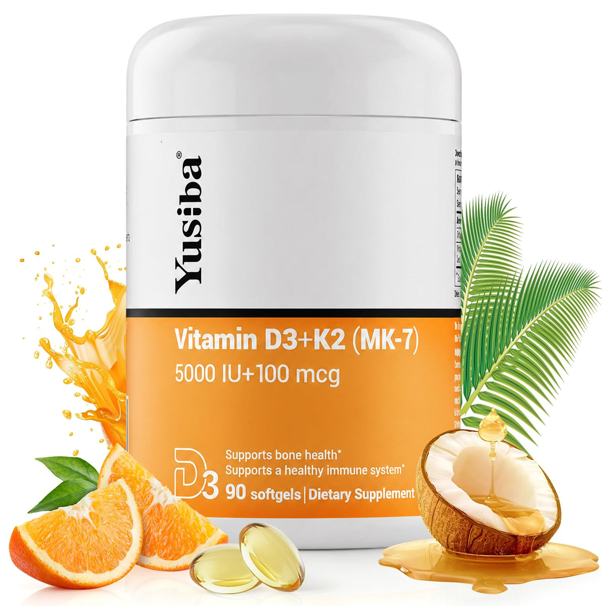 Yusiba Complément Alimentaire D3 K2 5000 UI 100 mcg Flacon avant