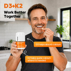 Yusiba Complément Alimentaire D3 K2 90 capsules sur une surface blanche