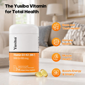 Yusiba D3 K2 5000 UI 100 mcg capsules avec étiquette visible