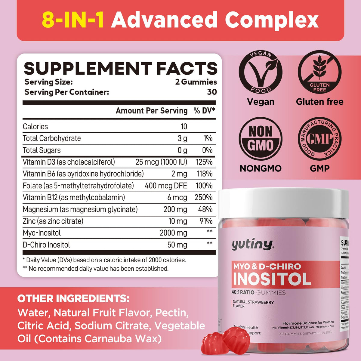 Yutiny Gummies Myo-Inositol packaging avec étiquette