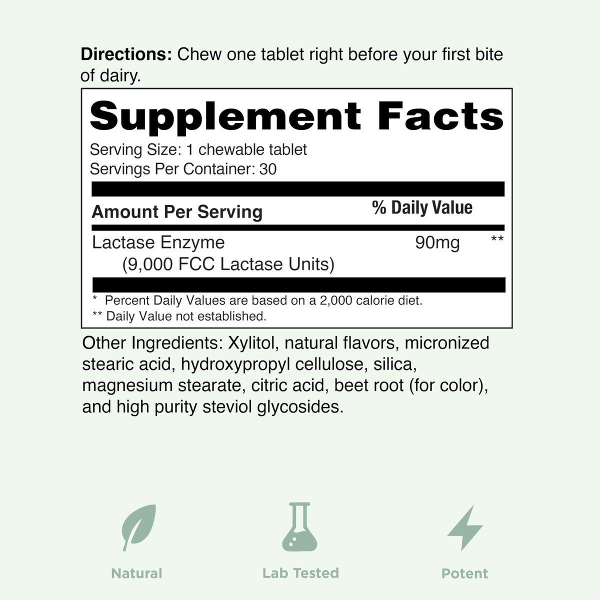 Yuve comprimés lactase 9000 FCC 30 unités avec un verre d'eau