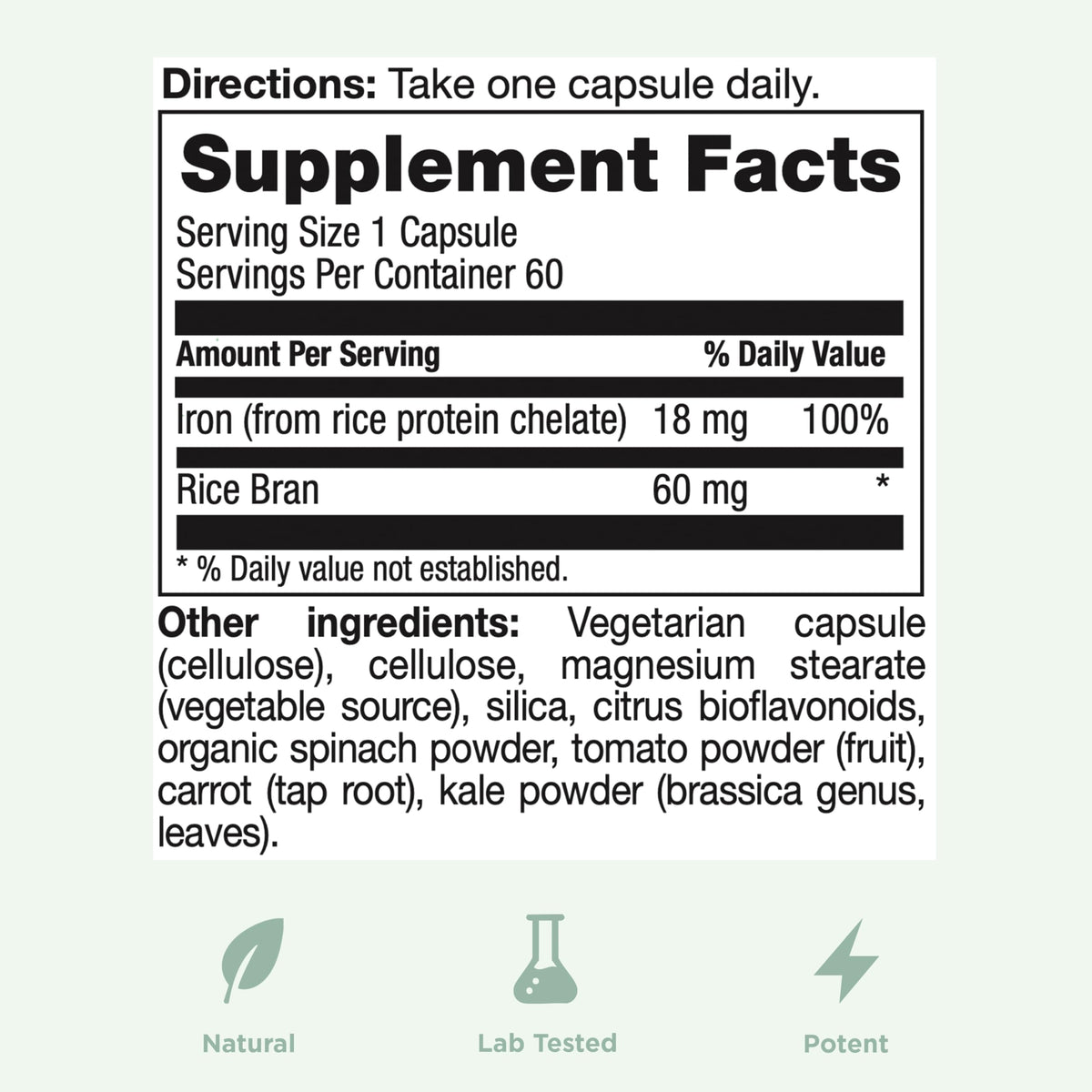 Yuve Fer Végétal 18 mg – Flacon ouvert avec capsules