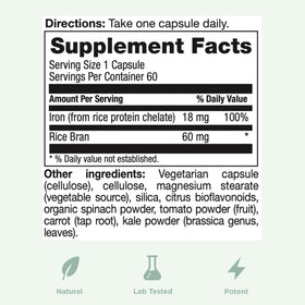 Yuve Fer Végétal 18 mg – Flacon ouvert avec capsules