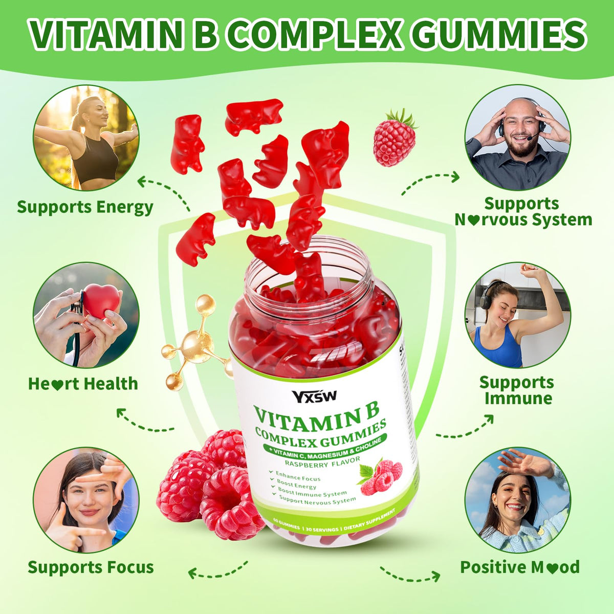 YXSW Gummies Complexe B 60 Comp. présentation avec fruits
