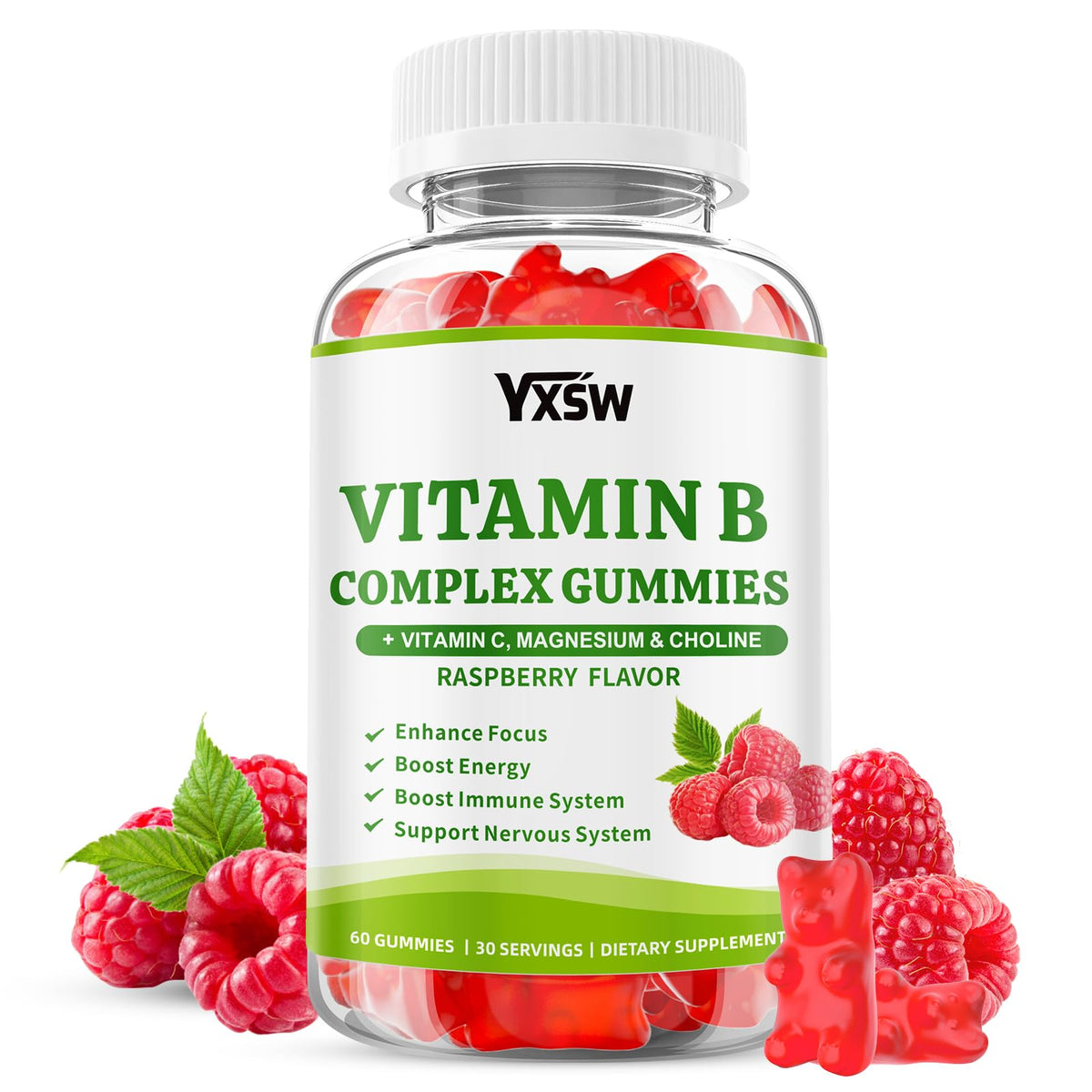 YXSW Gummies Complexe B 60 Comp. vue de face avec emballage