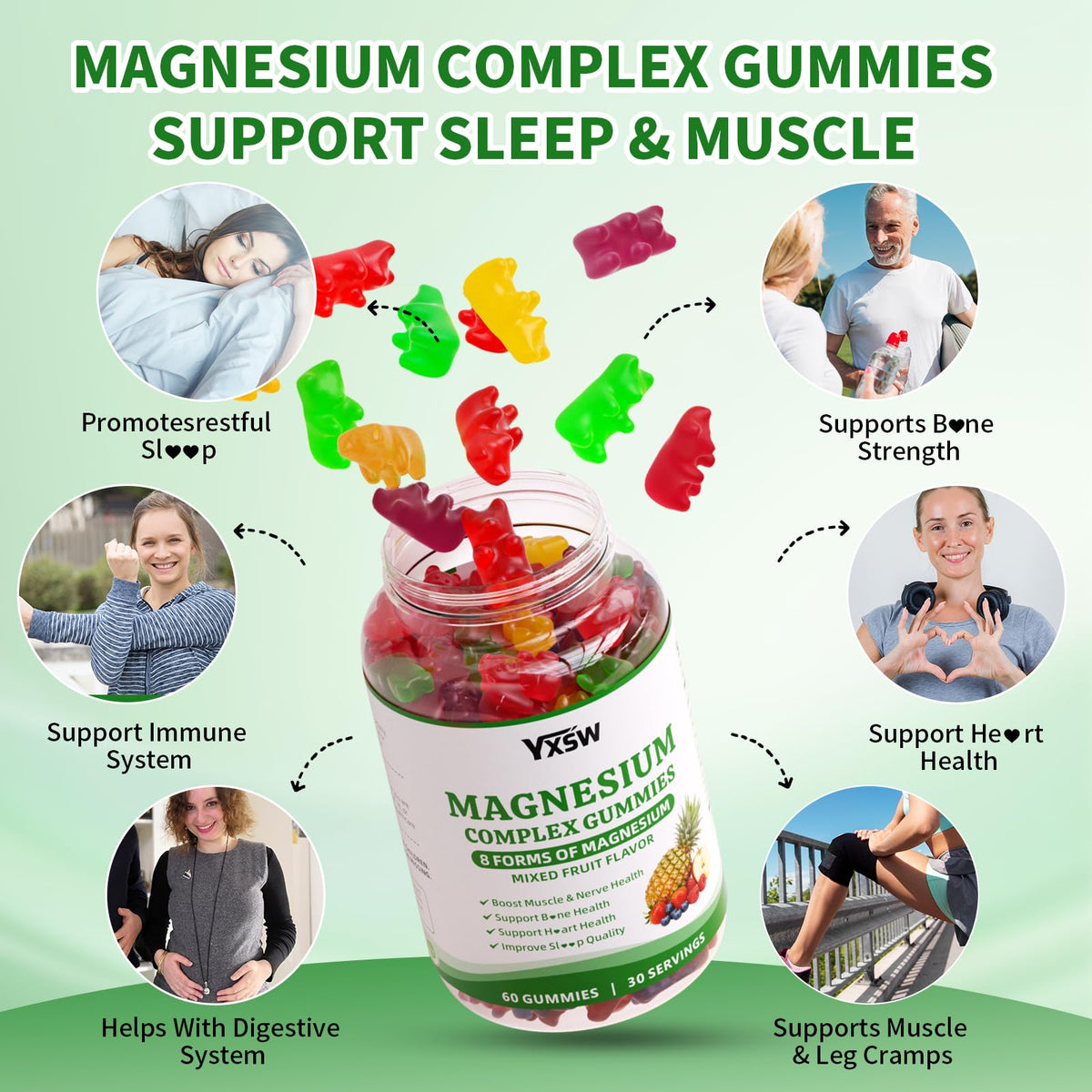 YXSW Gummies Complexe Magnésium 1000mg en gros plan