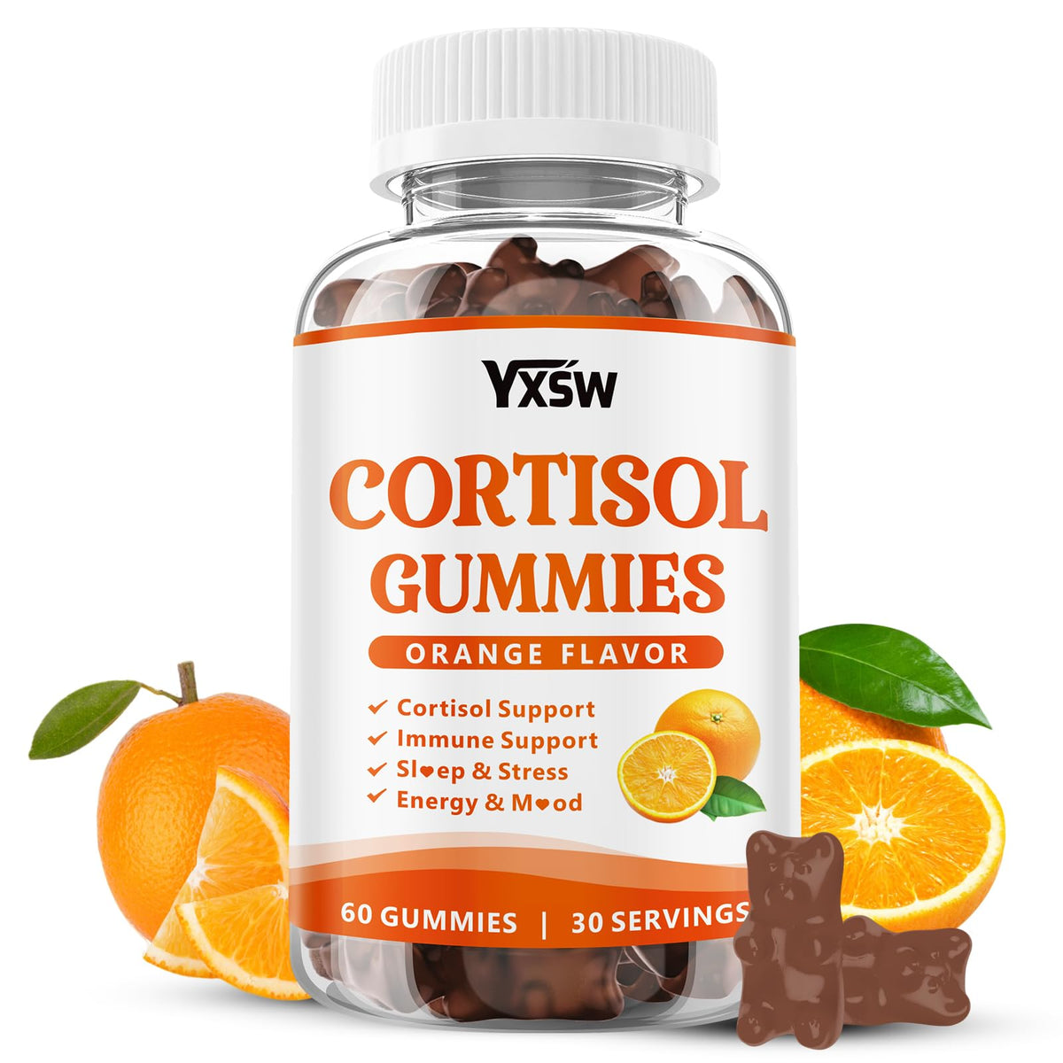 YXSW Gummies Cortisol Femmes 60 gélifiés à l'orange, vue de face