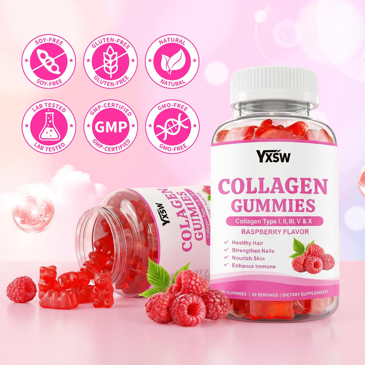 YXSW Gummies de Collagène 4000mg, gummies dans un bol