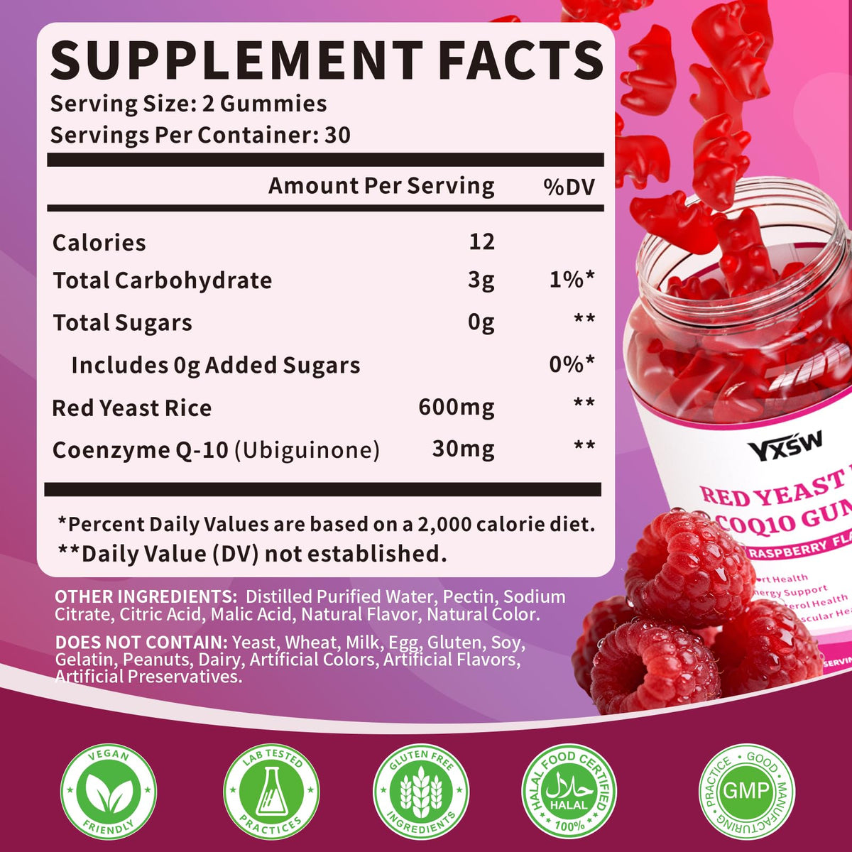 YXSW Gummies de Riz Rouge avec CoQ10, emballage