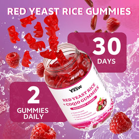 YXSW Gummies de Riz Rouge avec CoQ10, présentation sur une table