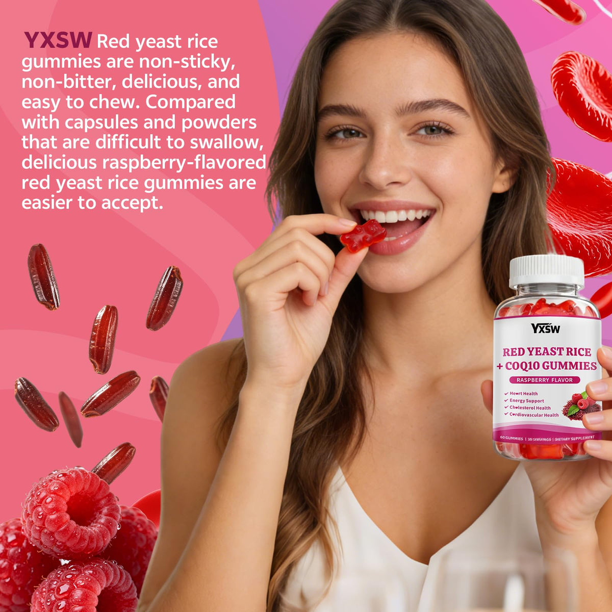 YXSW Gummies de Riz Rouge avec CoQ10, texture des gummies