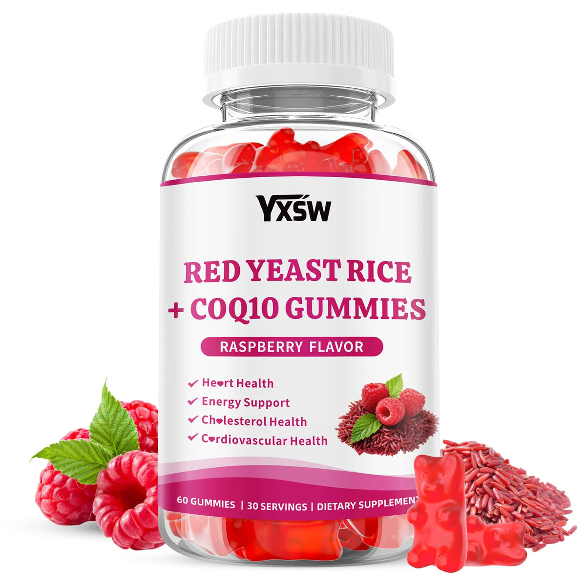 YXSW Gummies de Riz Rouge avec CoQ10, vue de face