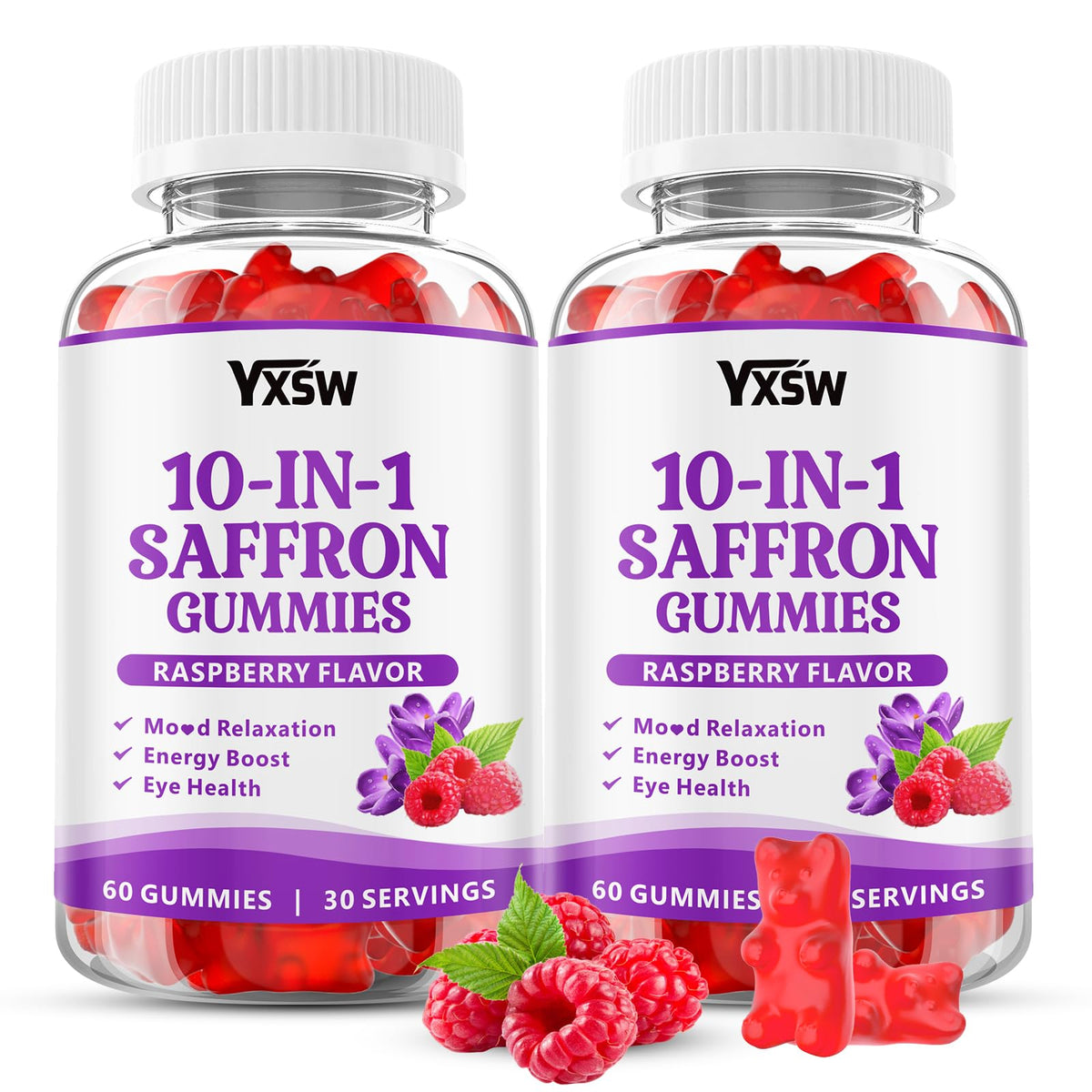 YXSW Gummies de Safran 120 gummies au goût framboise