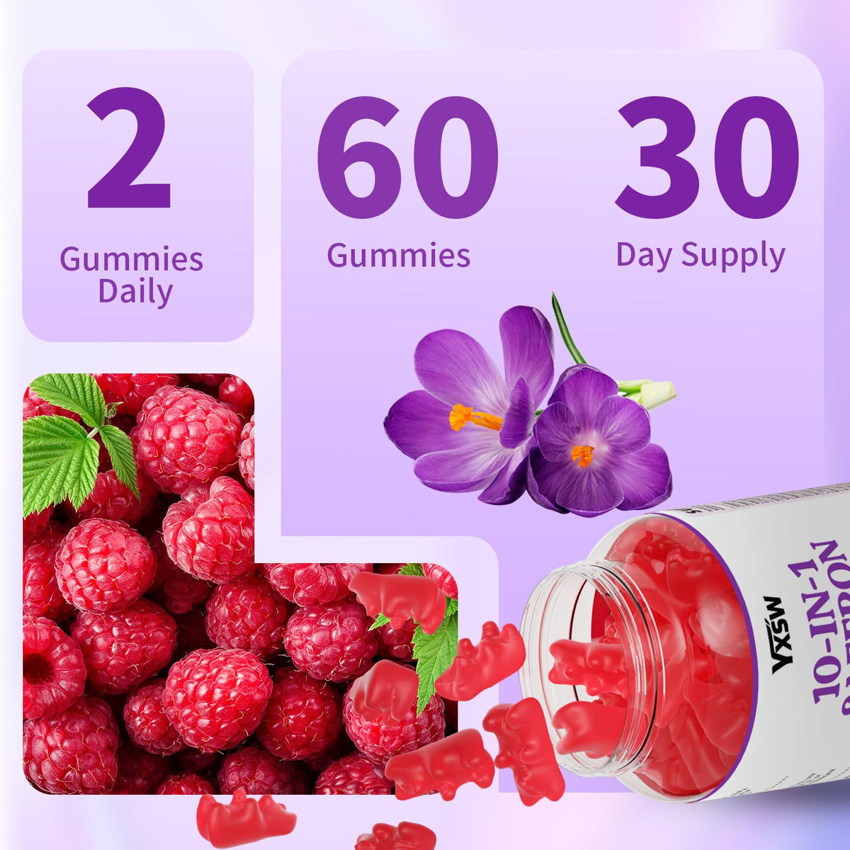 YXSW Gummies de Safran avec un goût de framboise
