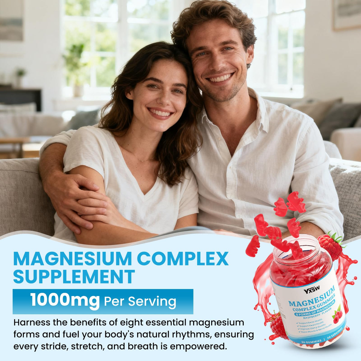YXSW Gummies Magnésium 1000 mg goût framboise en gros plan
