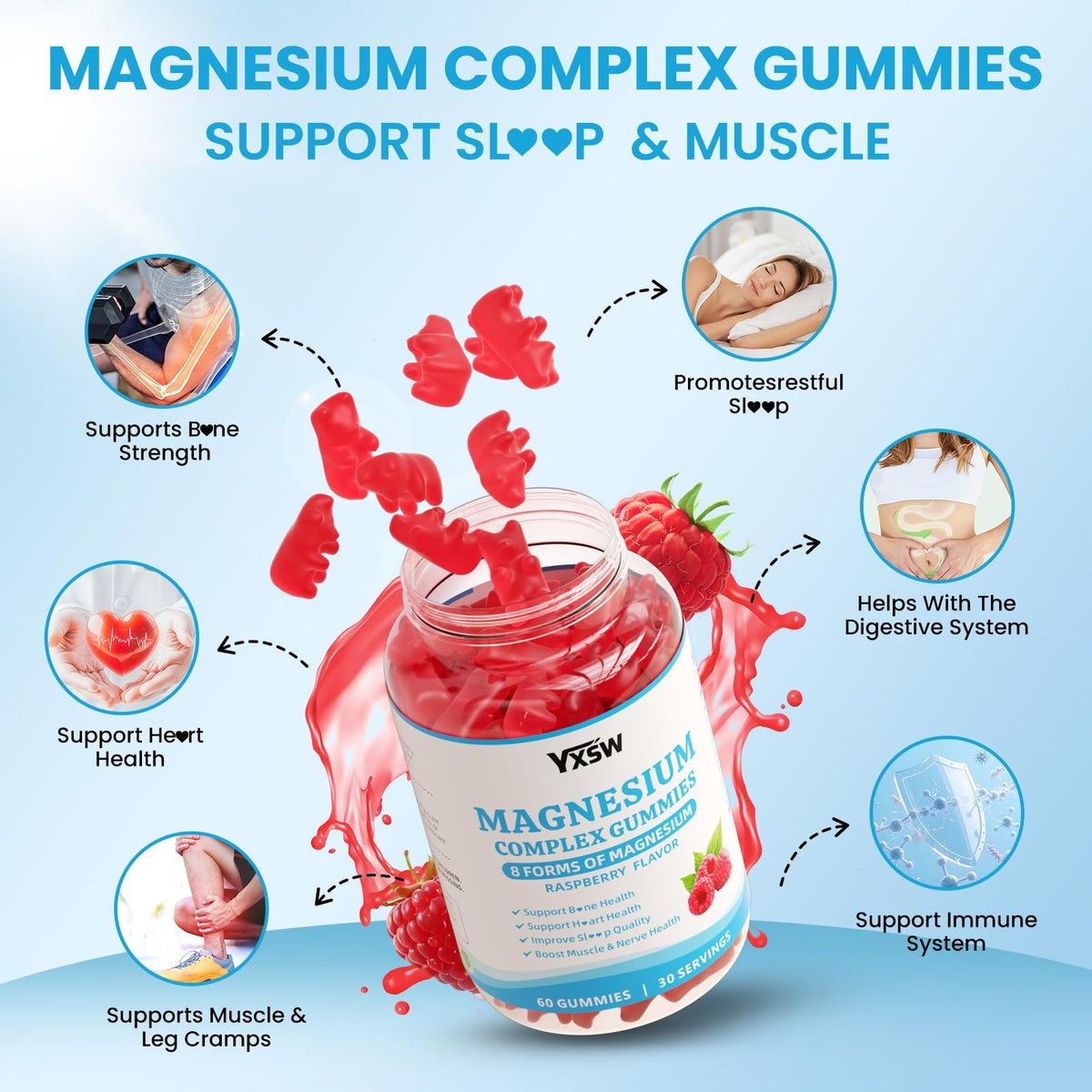 YXSW Gummies Magnésium 1000 mg prise en main avec gummies