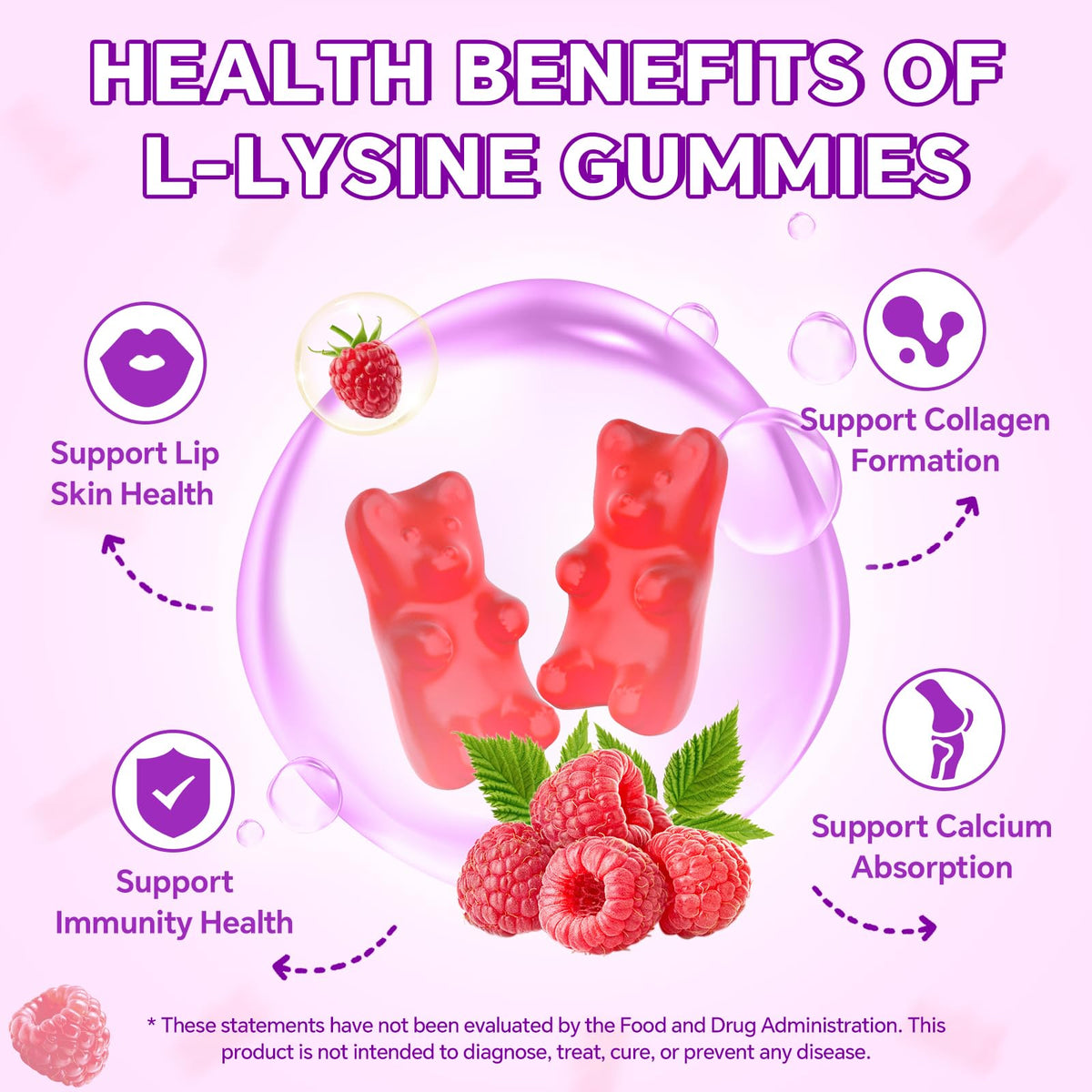 YXSW L-Lysine 1000mg Gummies, présentation des gummies sur une table