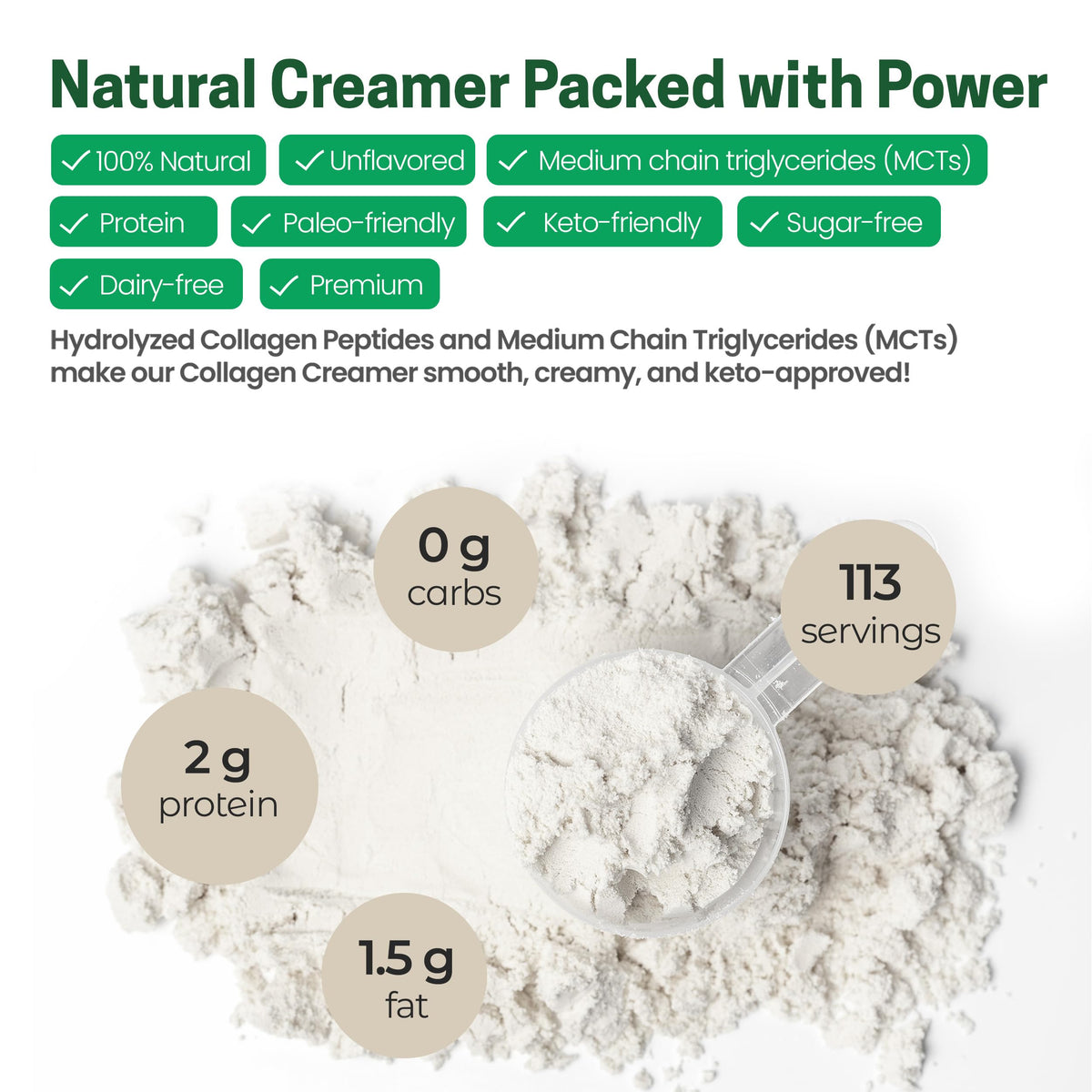 Z Natural Foods Crème en Poudre Collagène MCT Vanille 472g en préparation de café