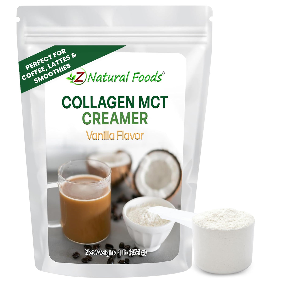 Z Natural Foods Crème en Poudre Collagène MCT Vanille 472g vue de face