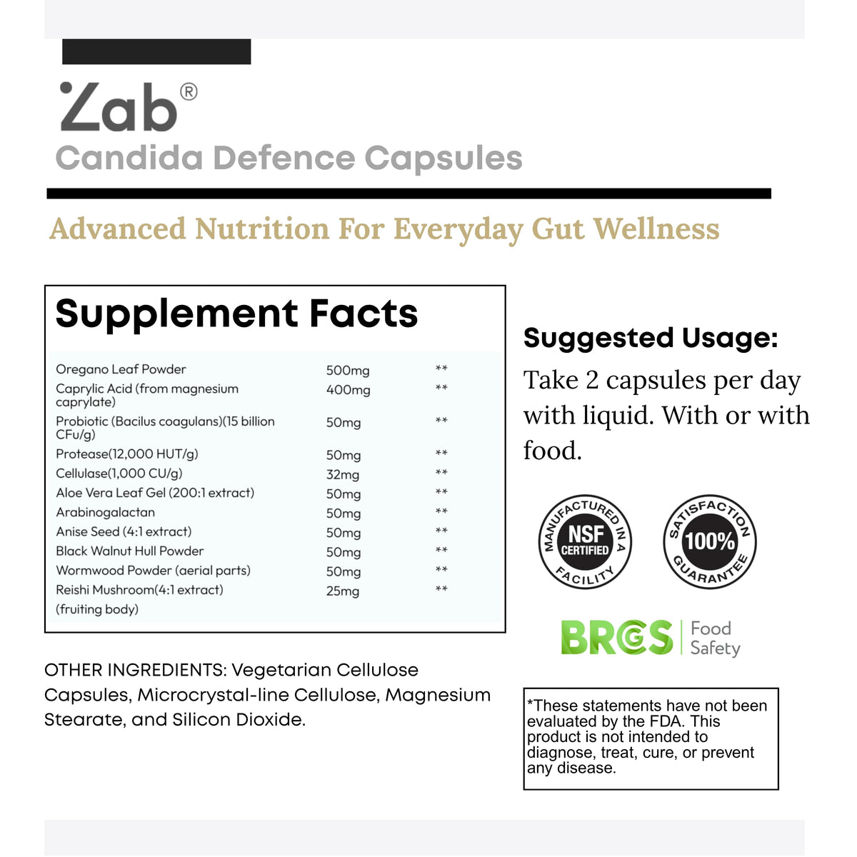 ZAB Candi Defence Capsules avec des ingrédients botaniques